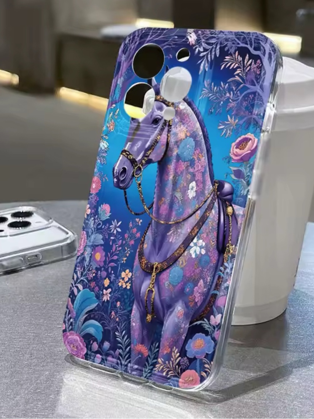 Purple Floral Horse Clear Phone Case - Decorative Protective Cover